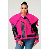 Statement pink Faux Fur Aviator Jacket