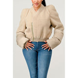 Plush Puff Sleeve Bomber Jacket