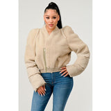 Plush Puff Sleeve Bomber Jacket