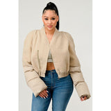 Plush Puff Sleeve Bomber Jacket