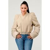 Plush Puff Sleeve Bomber Jacket