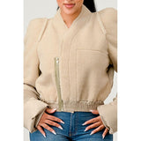 Plush Puff Sleeve Bomber Jacket