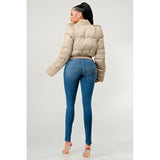 Plush Puff Sleeve Bomber Jacket