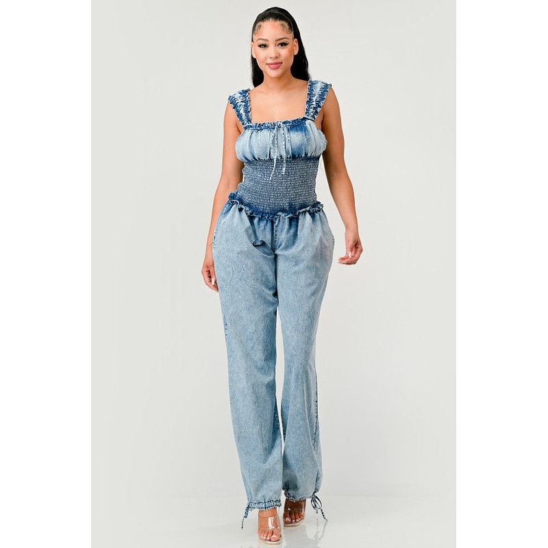 Chambray Charm Ruffled Jumpsuit