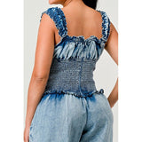 Chambray Charm Ruffled Jumpsuit