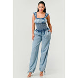 Chambray Charm Ruffled Jumpsuit