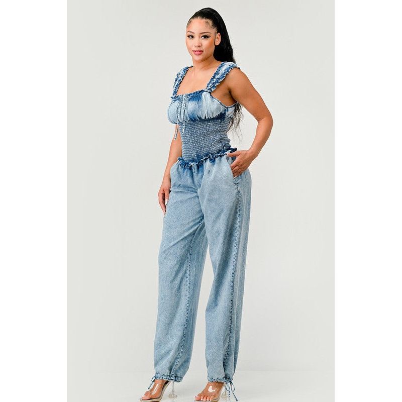 Chambray Charm Ruffled Jumpsuit