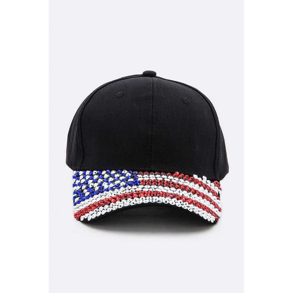 Rhinestone USA Flag Brim Baseball Cap