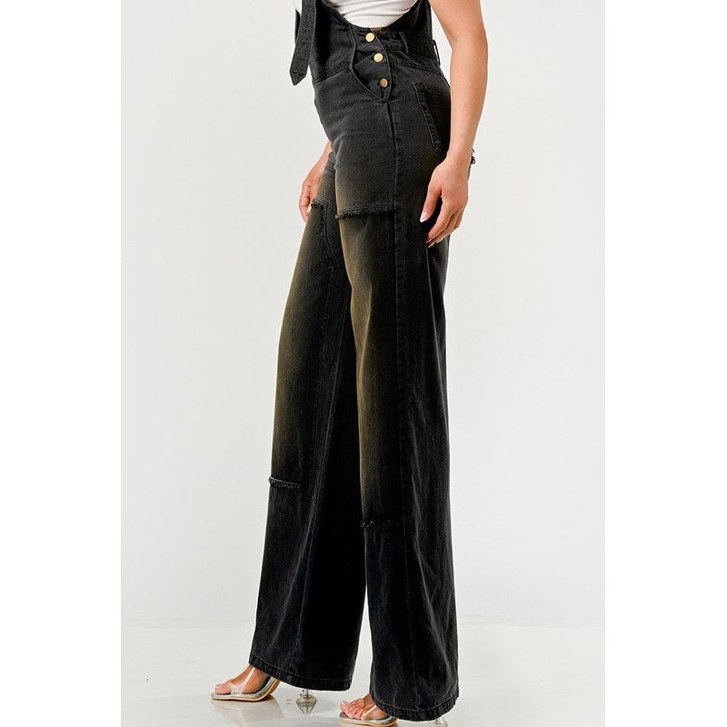 Urban Noir Denim Overalls Black Jumpsuit