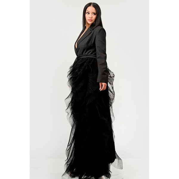 Noir Cascade Tuxedo Gown