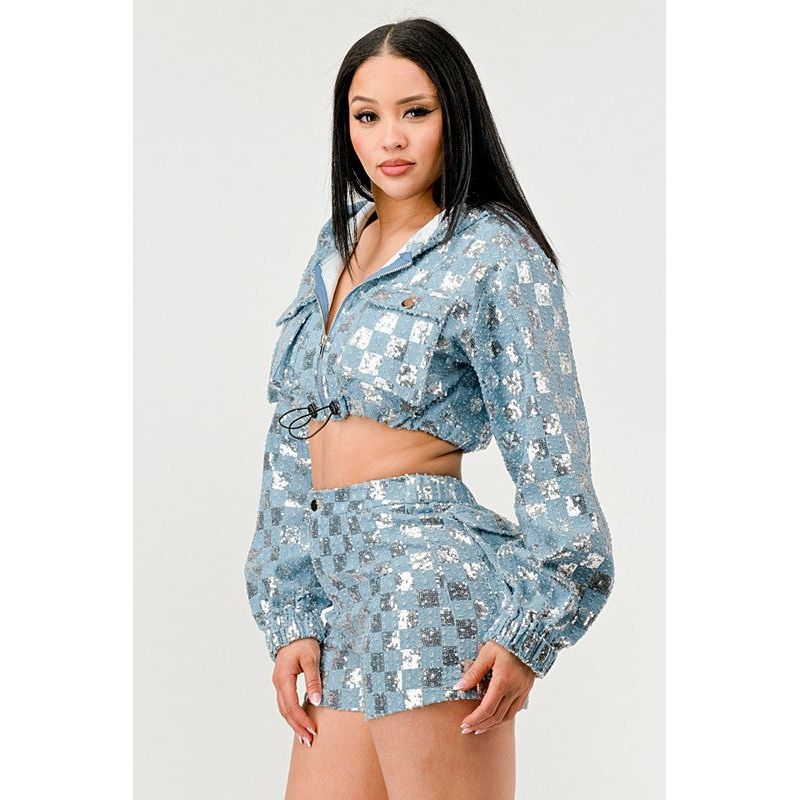 Glitz & Denim Sequin Hoodie Set