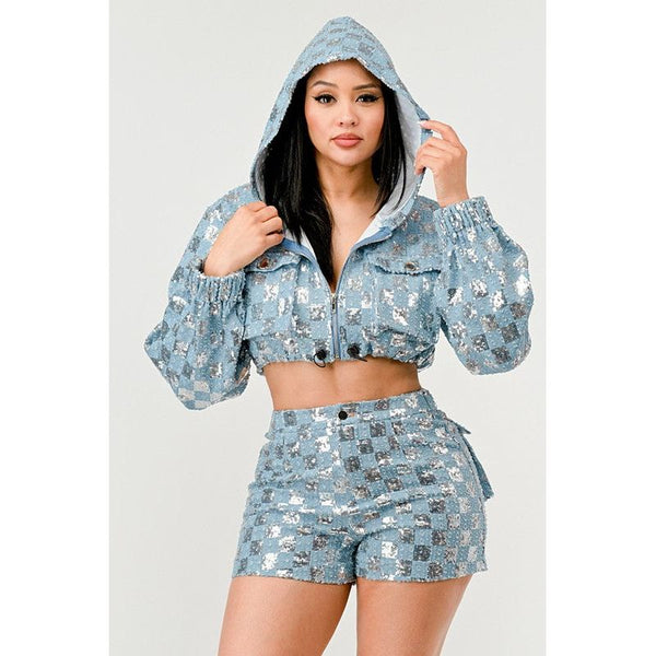 Glitz & Denim Sequin Hoodie Set