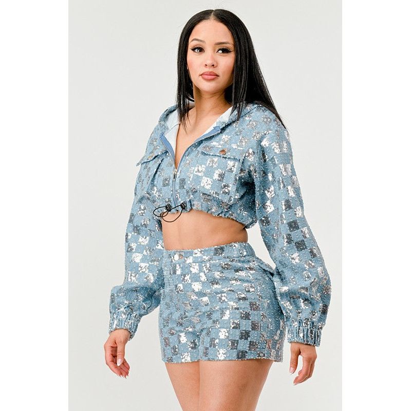 Glitz & Denim Sequin Hoodie Set