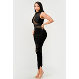 Sleek Black Sheer Illusion Midi Dress