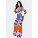 Geometric Print Plunge Neckline Maxi Dress