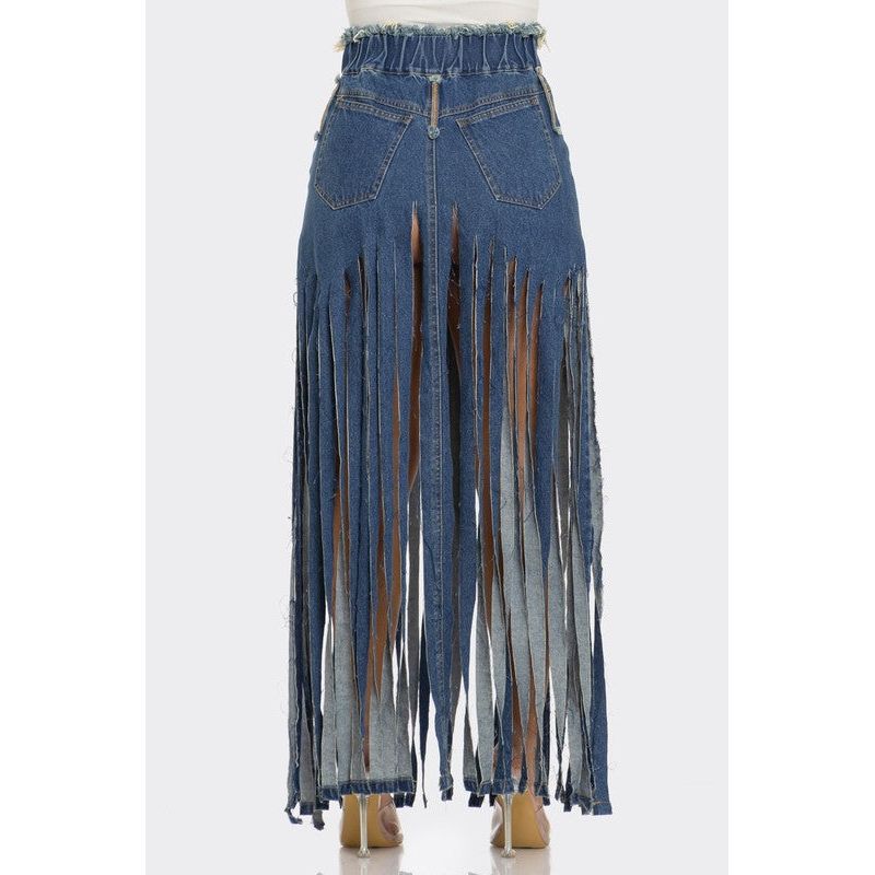 Bohemian Rhapsody Fringe Denim Skirt