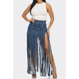 Bohemian Rhapsody Fringe Denim Skirt