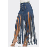 Bohemian Rhapsody Fringe Denim Skirt