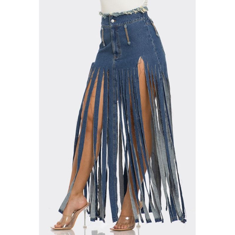 Bohemian Rhapsody Fringe Denim Skirt