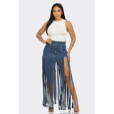 Bohemian Rhapsody Fringe Denim Skirt