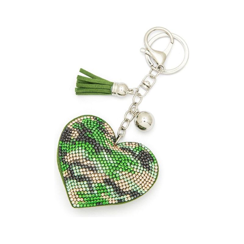 Camouflage Printed Heart Shape Rhinestone KeyChain