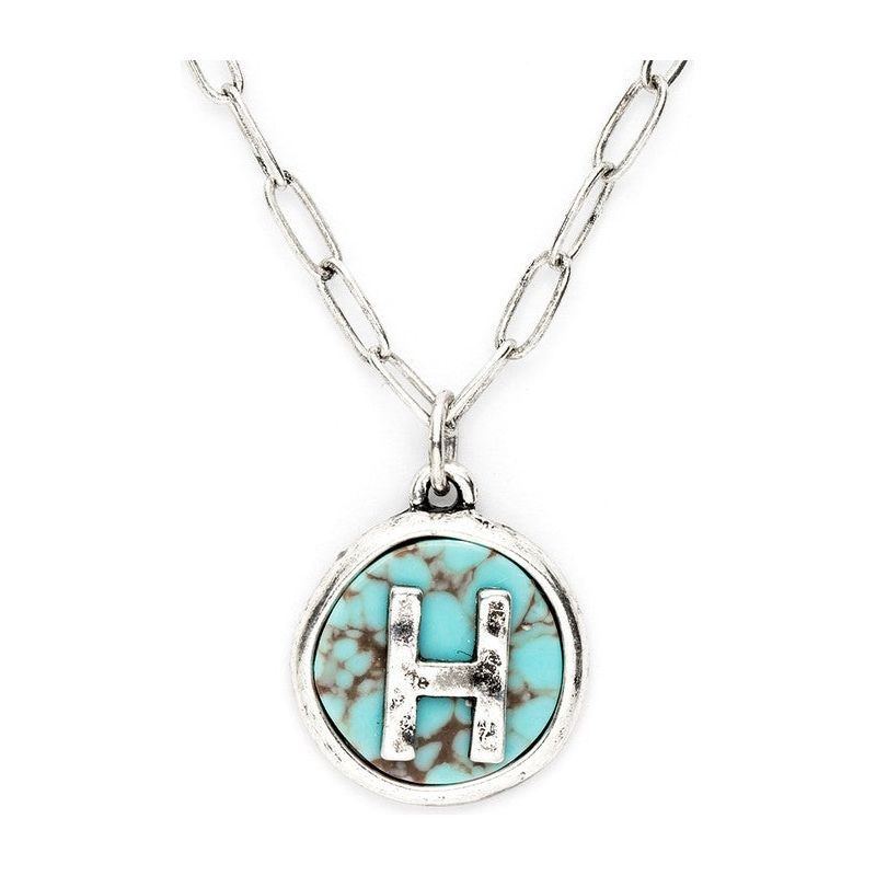 Initial H Turquoise Pendant Necklace