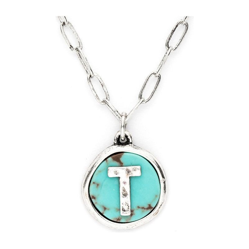 Initial T Turquoise Pendant Necklace