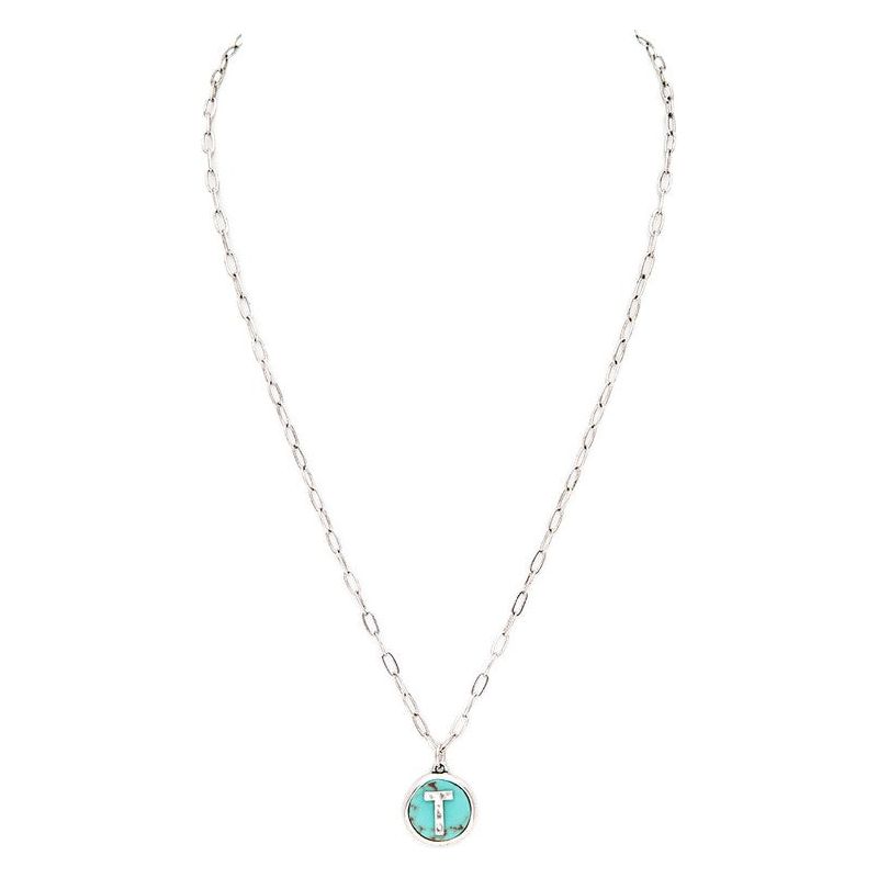 Initial T Turquoise Pendant Necklace