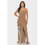 Vintage Washed Distressed Cargo Maxi Dress