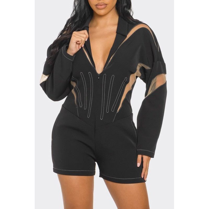 Chic Mesh-Panelled Black Romper