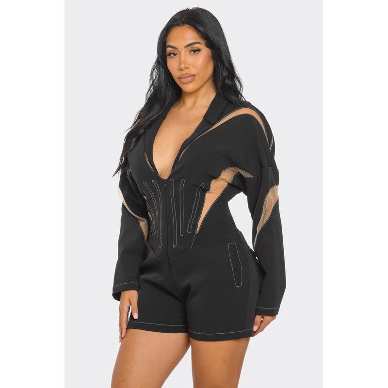 Chic Mesh-Panelled Black Romper