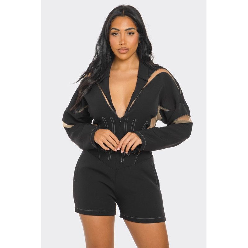 Chic Mesh-Panelled Black Romper