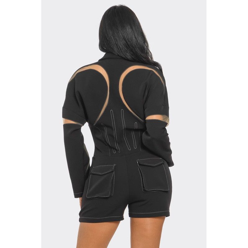 Chic Mesh-Panelled Black Romper