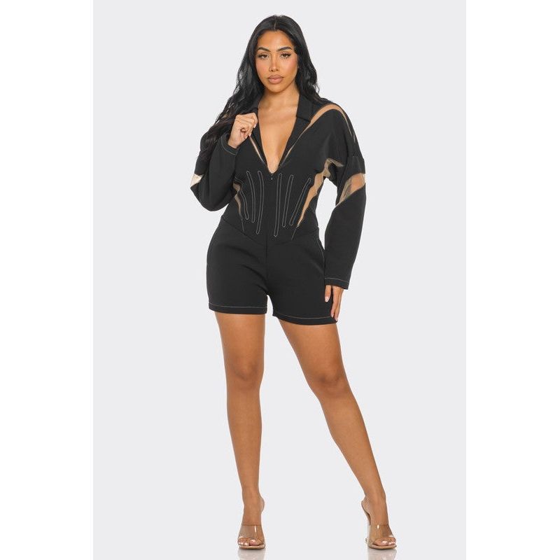 Chic Mesh-Panelled Black Romper