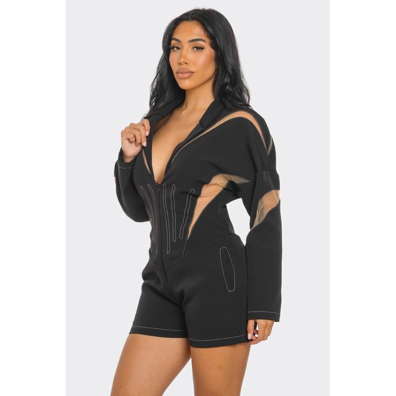 Chic Mesh-Panelled Black Romper