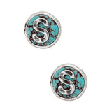 Initial S Turquoise Stud Earrings