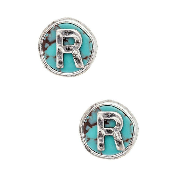 Initial R Turquoise Stud Earrings