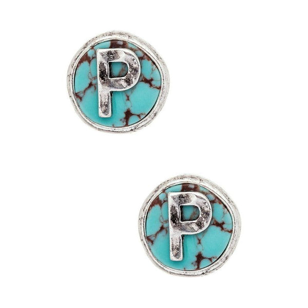 Initial P Turquoise Stud Earrings