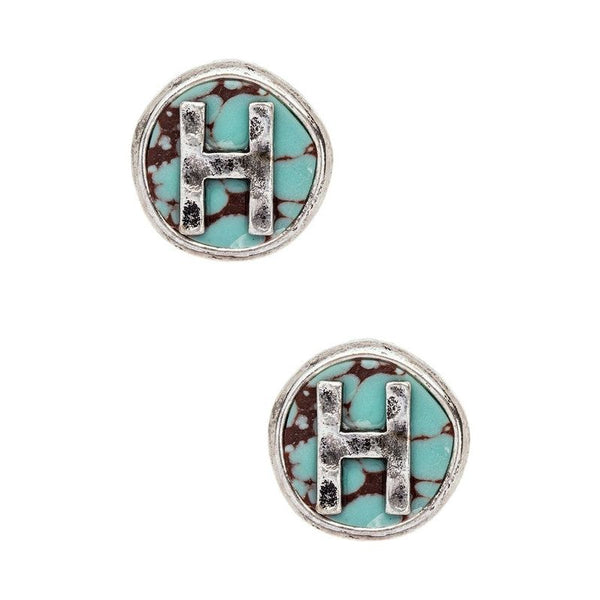 Initial H Turquoise Stud Earrings