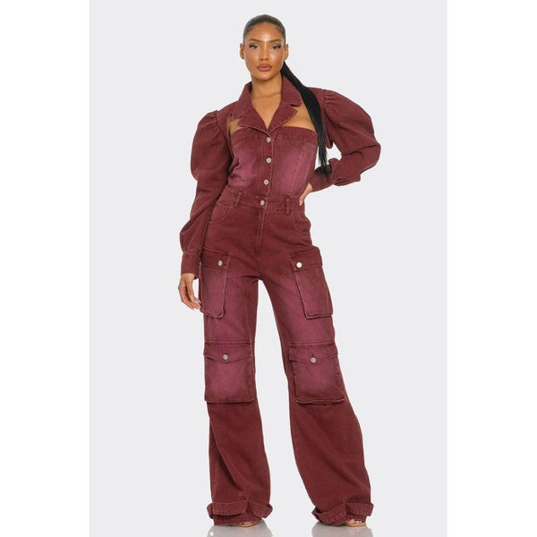 Vintage Inspired Utility Burgundy Jumpsuit