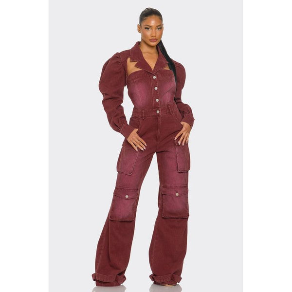 Vintage Inspired Utility Burgundy Jumpsuit