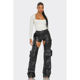 Cut Out Leather Cargo Pants