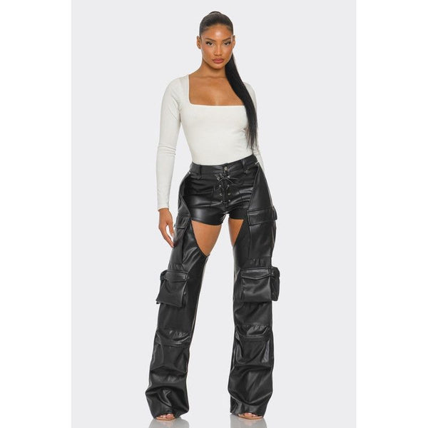 Cut Out Leather Cargo Pants