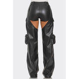 Cut Out Leather Cargo Pants