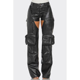 Cut Out Leather Cargo Pants