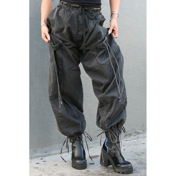 Urban Chic Drawstring Denim Cargo Pants