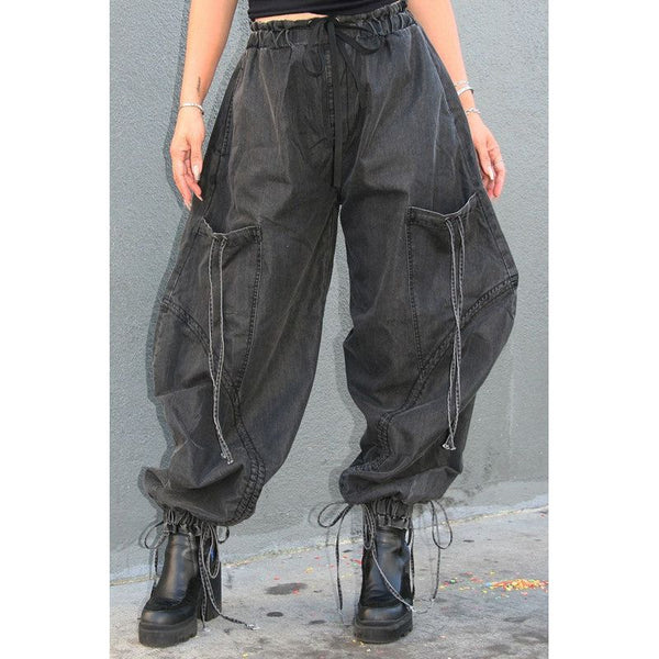 Urban Chic Drawstring Denim Cargo Pants