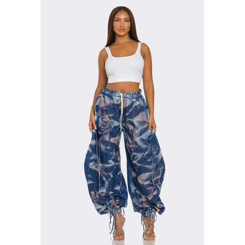 Urban Chic Drawstring Denim Cargo Pants- PLUS SIZE