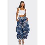 Urban Chic Drawstring Denim Cargo Pants- PLUS SIZE