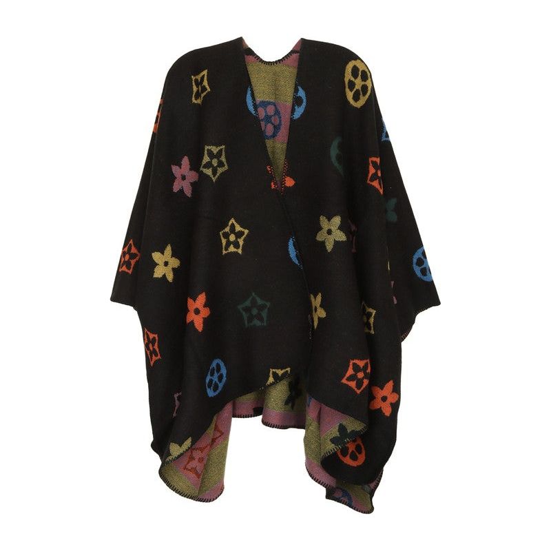 Multi Color and Geometric Pattern Poncho